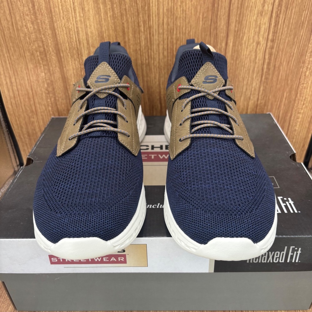 Skechers Slade Breyer Mens 13 Navy Tan Relaxed Fit Vegan Sneakers 210892 - Picture 3 of 10